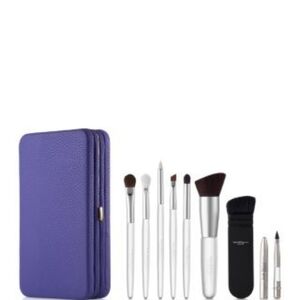 NEW! Trish McEvoy Silver Makeup Brush Set with Purple Case
